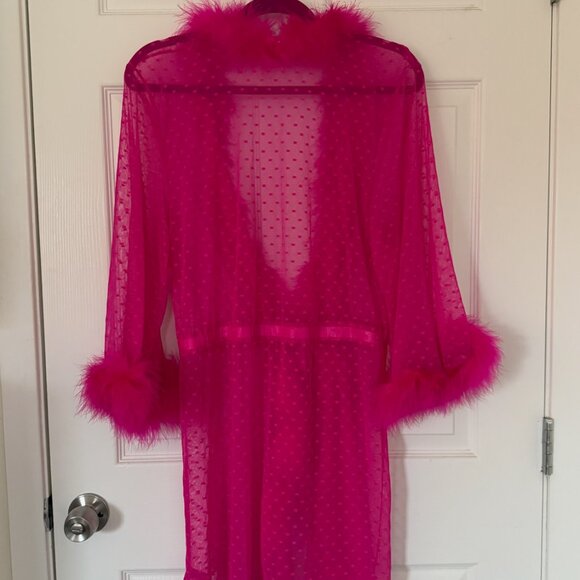 Betsey Johnson Pink Sheer Robe with Feather Boa Trim - Picture 11 of 11